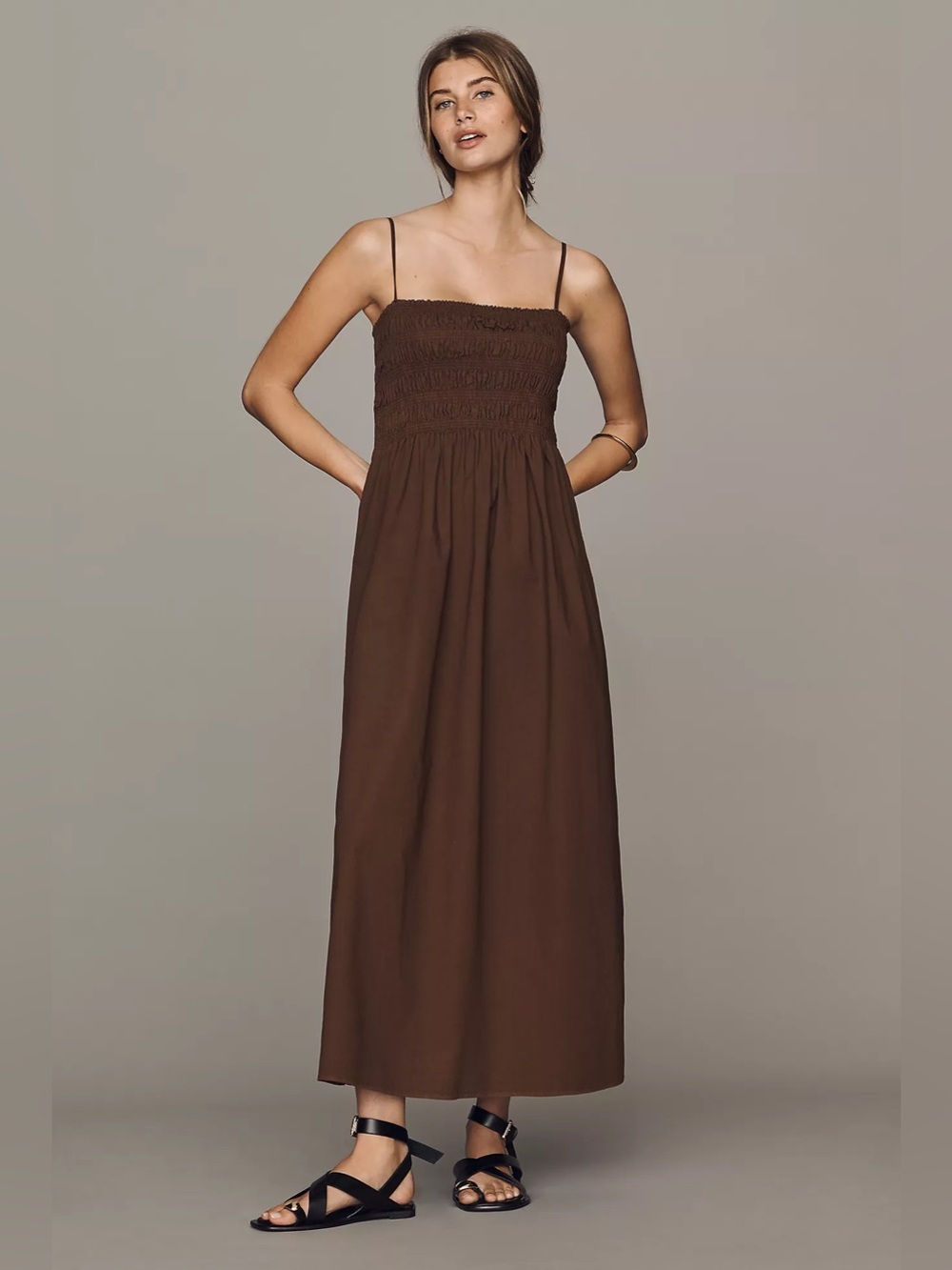 Anthropologie Pistola Bianca Sleeveless A-Line Maxi Dress smocked pockets boho - Picture 13 of 13